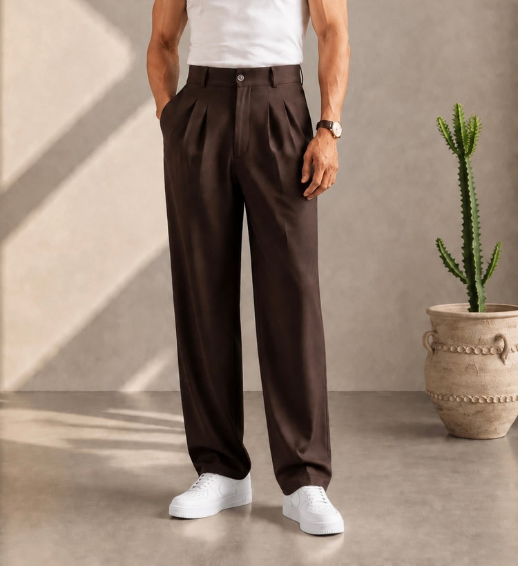 شلوار پارچه ای بگ استایل دوپیل برند zara